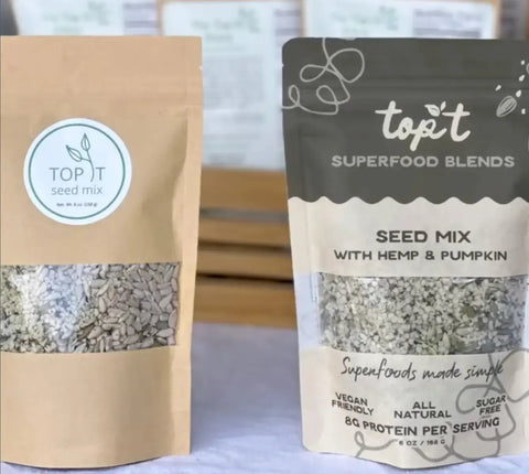 Top Seed's White Kraft Stand Up Pouch with Window Enviro Flex Pack