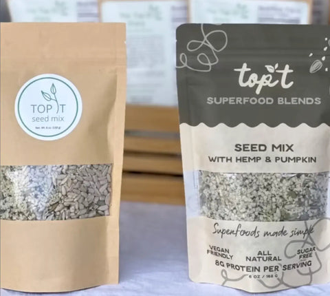 Top Seed's White Kraft Stand Up Pouch with Window Enviro Flex Pack